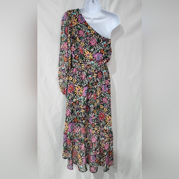 Colorful Contemporary Floral Womens One Shoulder Dress Size S Hi-Lo Bloomcore - Picture 6 of 8